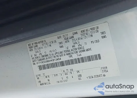 2017 Ford Transit-250 z USA, uszkodzony, nr VIN 1FTYR3XM6HKB13454